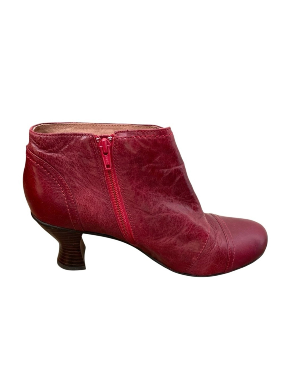 Miz Mooz Cranberry Red Ankle Boots Heel 9 - Picture 5 of 15